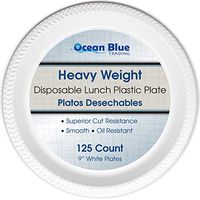 Ocean Blue Trading|Disposable Plastic Lunch Plates|platos desechables|White, 9-Inch, 125-Count