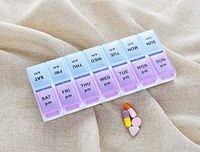 AM PM Weekly 7 Day Pill Organizer,Twice a Day Pill Organizer,Daily Pill Cases Pill Box for Pills/Vitamin/Fish Oil/Supplements（Blue+Purple)