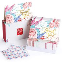 36 Deluxe Floral Thank You Cards with Envelopes and Stickers - 4x6 Inches, Blank Inside, Matte Finish w/Gold Foil Stamping, Bulk Set - Perfect for Baby Shower, Wedding, Bridal Shower, Graduation
