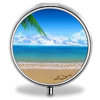 IMLONE Pill Organizer, Customized Palm Tree Pill Boxes with 3 Components and Mirror for Travelling and Daily Needs