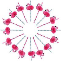 ANDES 50pcs Flamingo Paper Drinking Straws for Bachelorette Party Birthday Wedding (Pink+Blue)