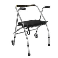 Luckya Walking Aid, Stainless Steel Folding Four Legs Old Man Walker Belt Wheel Elderly Disabled People Aid,Black