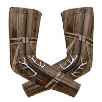 LEVEIS Wooden Gate with Antler Handles Arm Sleeves UV Protection for Men Women Sunblock Protective Gloves Running Golf Cycling Driving Long Arm Cover 1 Pair