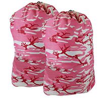 Laundry Bags Polycotton with Drawstring, Washable 30”x40 Choose Colors (Bulk Order) (Pink Camo Two Bags)