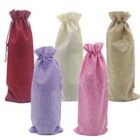 HRX Package Burlap Wine Bottle Bags with Drawstring, 10 PCS 5 Colors Reusable Linen Jute Gift Wine Totes Bottle Wrap Hessian Pouches (14.4 ×5.6 inches)