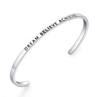 Inspirational Bracelet Cuff Bangle Best Friend Sister Gift Mantra Quote Stainless Steel Engraved by SAM & LORI (Thin-Dream believe achieve)