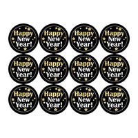 Happy New Year Stickers Seals Gold Labels - (Pack of 120) 1.57" Large Round Gold Foil Stickers Stamping on Black for New Year Cards Gift Envelopes Boxes
