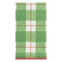 Caspari Plaid Check Paper Linen Guest Towel Napkins in Green, Two Packs of 12