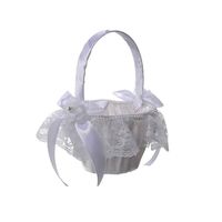 Potelin Premium Quality Satin Bowknot Lace Flower Girl Basket Storage Wedding Ceremony Party Supply