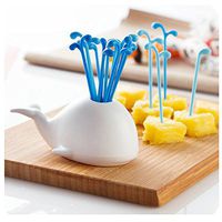 2 Sets Lovely Whale Fruit Forks Set Plastic Food Salad Cake Pick Fork Beluga Holder Home Decoration Party Supplies