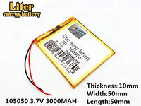 3.7V 3000mAh 105055Lithium Polymer Ion Rechargeable Battery Lithium Polymer Li-Po Battery for MP4 GPS MP3 Bluetooth Stereo DIY Gift