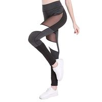 BNisBM Women's Mesh Workout Leggings Sexy Panel Sheer Yoga Pants Gym Running Tights Color Block Leggings (L, Black)