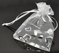 100 White Heart Organza Wedding Gift Bags&pouches 9x12cm