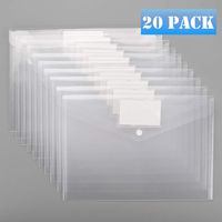Sooez Plastic Envelopes Poly Envelopes, 20 Pack Clear Document Folders US Letter A4 Size File Envelopes with Label Pocket & Snap Button for School Home Work Office Organization, Clear