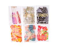 Sweet Details Party Co. Cellophane 'Candy' Bags {100 Pack} Gold & Clear Goodie Bags for Candy Bar & Buffet Gifts- Wedding/Birthday Party Favor Bags- Self-Sealing & Resealable Adhesive - NO Ties!