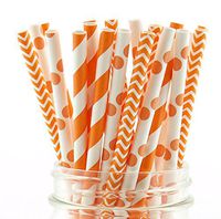 Autumn Fall Party Straws, Orange & White Straws, Paper Wedding Straws, Mason Jar Party Supplies (75 Pack) - Fall Orange Striped, Polka Dot & Chevron Straws