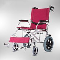 LYYYL Wheelchair Lightweight Folding Portable Transport Chair with Bags Solid Tires Seatbelt Hand Brakes Comfortable Armrest Seat Heavy Duty 220lbs Swing Away Foot Rrests Men and Women (Red)