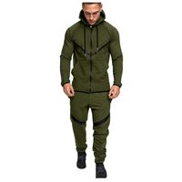 Men's Athletic Tracksuit Set Casual Full-Zip Jogging Hooded Sweatsuits Jacket & Activewear Pants Sports Suit(Army Green,Large)
