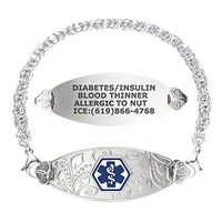 Divoti Custom Engraved Medical Alert Bracelets for Women, Stainless Steel Medical Bracelet, Medical ID Bracelet w/Free Engraving – Lovely Filigree Tag w/Handmade Byzantine-Deep Blue-6.5"