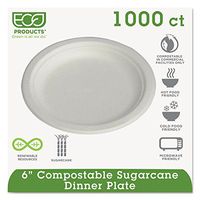 Eco-Products EPP016PKCT Renewable & Compostable Sugarcane 6-Inch Plates Convenience PK, 50/PK, 20 PK/CT
