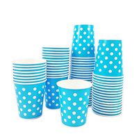Black Cat Avenue 100 Pack 8oz Disposable Blue Polka Dots Paper Cups For Coffee Cocoa Chocolate Latte Cappuccino