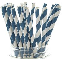 Navy Blue Old School Pinstriped Drinking Straws - 25 Pack – Paper Party Straws, Navy Blue Striped Straws