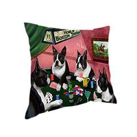 Home of 4 Boston Terrier Dogs Playing Poker Pillow (14x14)