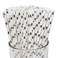 Just Artifacts Premium Biodegradable 100pcs Metallic Polka Dot Paper Straws (Color: Metallic Silver)