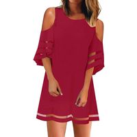 Nihewoo Womens Dresses Mesh Maxi Dress 3/4 Bell Sleeve V-Neck Flare Dress Loose Swing T-Shirt Dress Easter Dresses (XXL, Red 4)