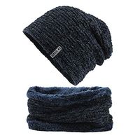 Theoylos Men's Beanie Hats Scarf Set Warm Knit Hats Skull Cap Neck Warmer Fleece Lined Winter Hat & Scarf for Men Women Navy
