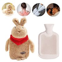 MMZX Hot Water Bottle with Super Soft Rabbit Plush Cover Natural Rubber Hot Water Bag for Longer Heat and BPA Free Warmer Plush Toy for Kids Body Hand Foot Warming and Pain ReliefBrown