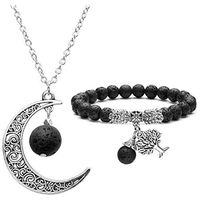 JOVIVI Tree of Life Chakra Stones Bracelet Lava Stone Aromatherapy Essential Oil Diffuser Necklace Bracelet Set- Crescent Moon Jewelry