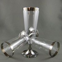 180 x Disposable Wedding Party Plastic Silver Rimmed Champagne Flute Wine Glass