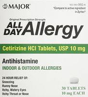 Major Pharmaceuticals All Day Allergy Cetirizine 10mg Tablets, 30 Count
