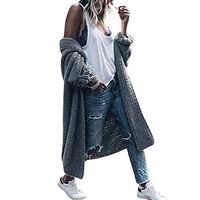 HNTDG Wool Cardigan Sweater for Women Winter Long Cardigan Solid Color Bat Sleeve Jacket Sweater Loose Thick Coat Gray