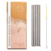 Metal Straws - Eco at Heart Stainless Steel Reusable Smoothie Straws - Extra Wide Straw Design For Smoothies & Thick Shakes - Cleaning Brush Included. 8.5in Length 0.37in Diameter