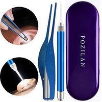 2 Pack Ear Wax Removal Tool with Light - Ear Pick Cleaner Kit for Humans, Earwax Spoon Digger & Tweezers for Ear Health Care Gift Set with Case (Blue)