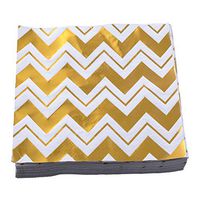 Ella Celebration 100 Pack Disposable Napkins with Gold-Foil Chevron-Pattern, Tough and Durable 3-Ply, 6.5 x 6.5 inches Folded for Birthdays, Weddings, Graduation, Dinner (Gold Chevron, 6.5", 100 pack)