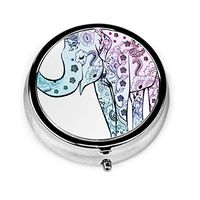 Pill Box Blue Floral Elephant Round Pill Case Daily Metal Silver Medicine Tablet Holder Organizer Container Cases for Purse Pocket Travel Vitamin,Small 2 inch,3 Compartment