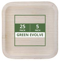 Green Evolve 810017651474 Palm Leaf Set (25 Pack) | 5" Appetizer or Dessert Plates | Heavy Duty Ecofriendly Disposable Dinnerware |, 5" Square, Light Brown