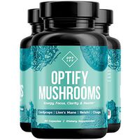 OPTIFY Mushroom Supplement - Max Strength 4X Extract Lions Mane, Cordyceps, Reishi & Chaga - Immune System Support for Stress Relief, Energy, Focus, Memory | Nootropic Brain Booster | 90 Capsules