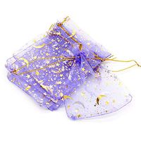VEIREN 100 Pack Sheer Organza Drawstring Pouches Coralline Glitter Moon Star Candy Chocolate Necklace Bracelets Jewelry Organzer Pouch Bags Christmas Wedding Party Favors Gift Packaging Bags Purple