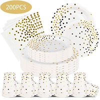 200PCS Disposable Paper Plates White and Gold Paper Plates and Napkins Cups Sets White and Gold Party Supplies for Birthday Party Baby Shower 50 Dinner Plates 50 Dessert Plates 50 9oz Cups 50 Napkins