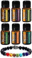 Nualoha Top 6 Aromatherapy Essential Oil Gift Set-100% Pure Natural Bulgarian Lavender, Frankincense,Rosemary, Lemongrass,Sweet Orange,Eucalyptus Oils (6x10ml) With 7 Chakras Stone Diffuser Bracelet