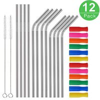 Stainless Steel Metal Straws Reusable Drinking Straws with Food Grade Silicone Straw Tips and Cleaning Brushes - for 20/30 Oz for Yeti RTIC SIC Ozark Trail Tumblers Tumblers Yeti (4 straight+ 8 bent)