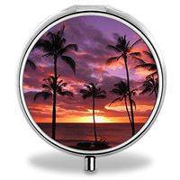 Hawaiian Sunset Pill Case, Round Stainless Drug Organizer Container Medicine Cover for Pocket Daily&Weekly
