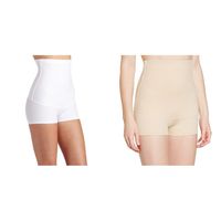 Maidenform Flexees Women's 2 Pack Shapewear Minimizing Hi-Waist Boyshort, White/Latte Lift, X-Large