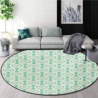 RUGSMAT Mint Round Rug Kid Carpet,Abstract Rounded Shapes Vertical and Horizontal Shabby Simplistic Retro Home Decor Foor Carpet,Diameter-24 Inch Pale and Jade Green Teal
