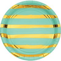 Creative Converting Fresh Mint Green and Gold Foil Striped Paper Plates, 24 ct