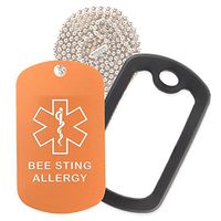 Bee Sting Allergy Medical Alert ID Necklace with Copper Tag, Black Silencer, and 30'' USA Chain - 154 Color Choices